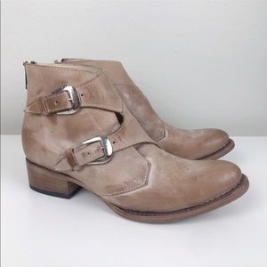 Freebird Saga Western Buckle Leather Booties Taupe